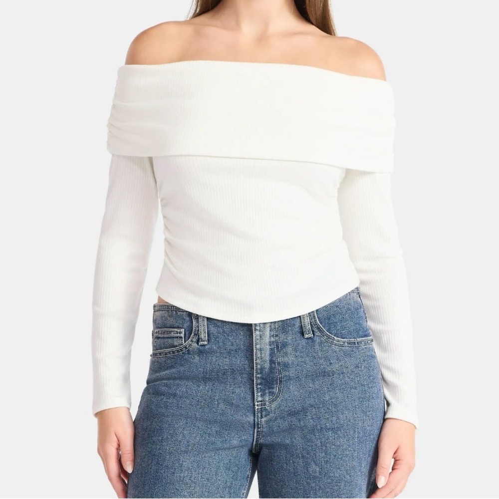 No Boundaries Off-Shoulder White Sweater